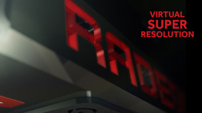 Blurred Radeon logo with texts reading as “Virtual Super Resolution” next to it